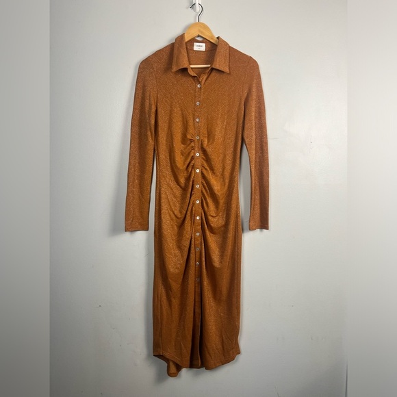 Suboo Revolve Asha Lurex Shirt Dress in Rust size medium midi sexy - Picture 3 of 9